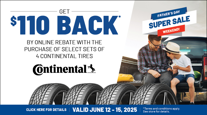 Continental tires online rebate. Valid from June 12th-15th 2025