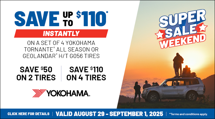 Offers on Yokohama Tires: Valid from Aug 29th- Sep 1st 2025