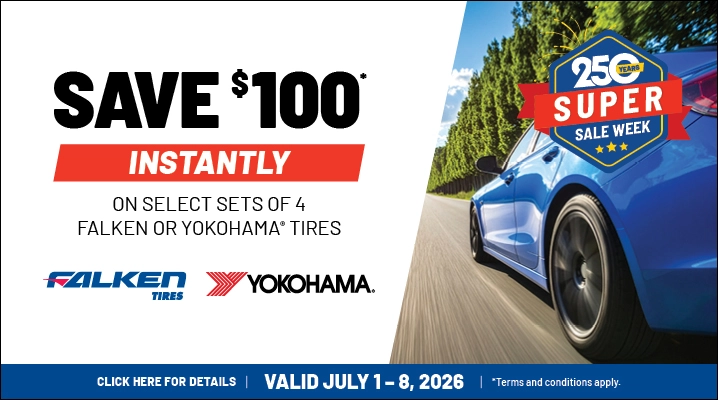 Falken and Yokohama tires – save $100 combo offer