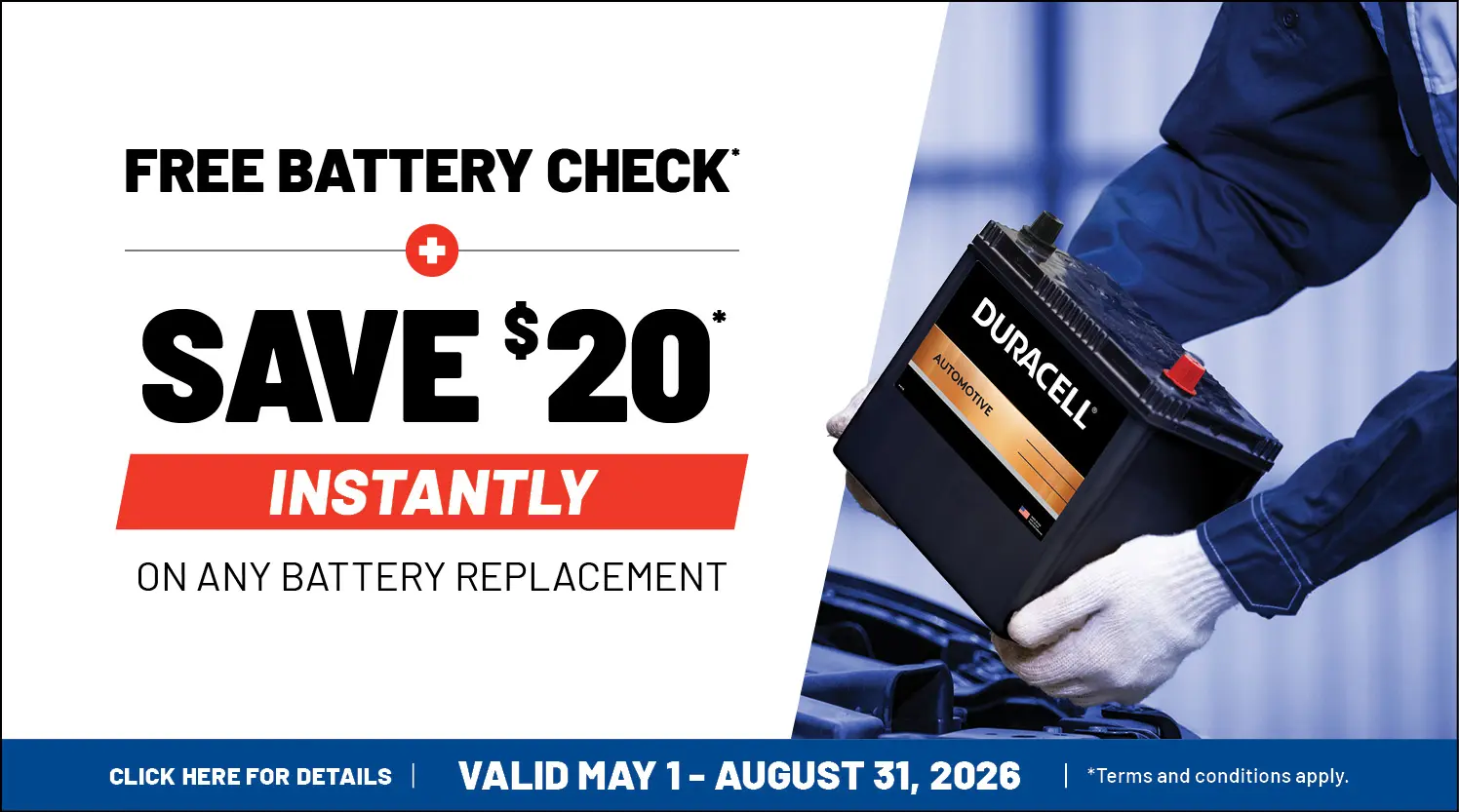 Car battery - save $20 with free installation this August