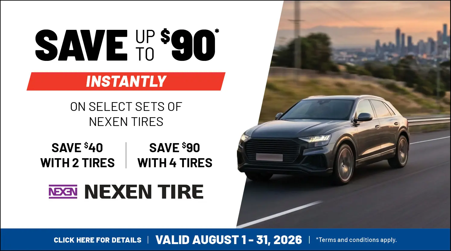 Nexen tires - save up to $90 this August