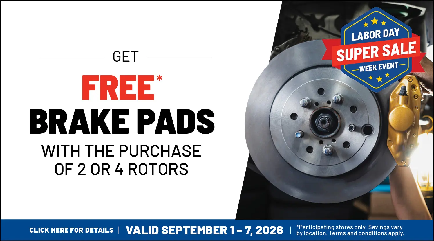 New brake pads and rotors with a free pads offer