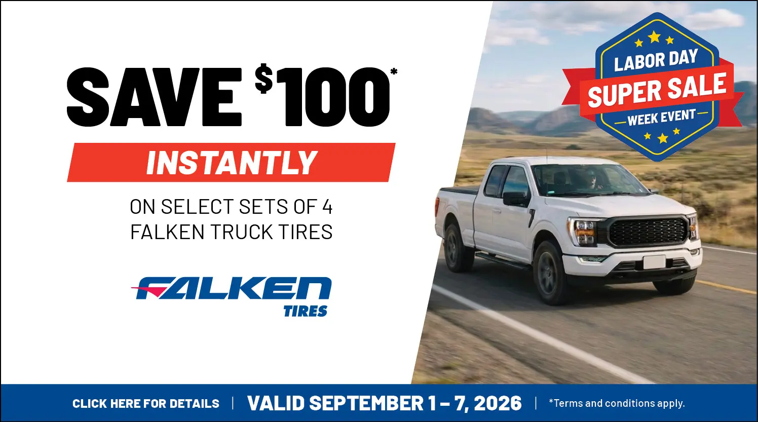 Falken tires with a $100 savings offer